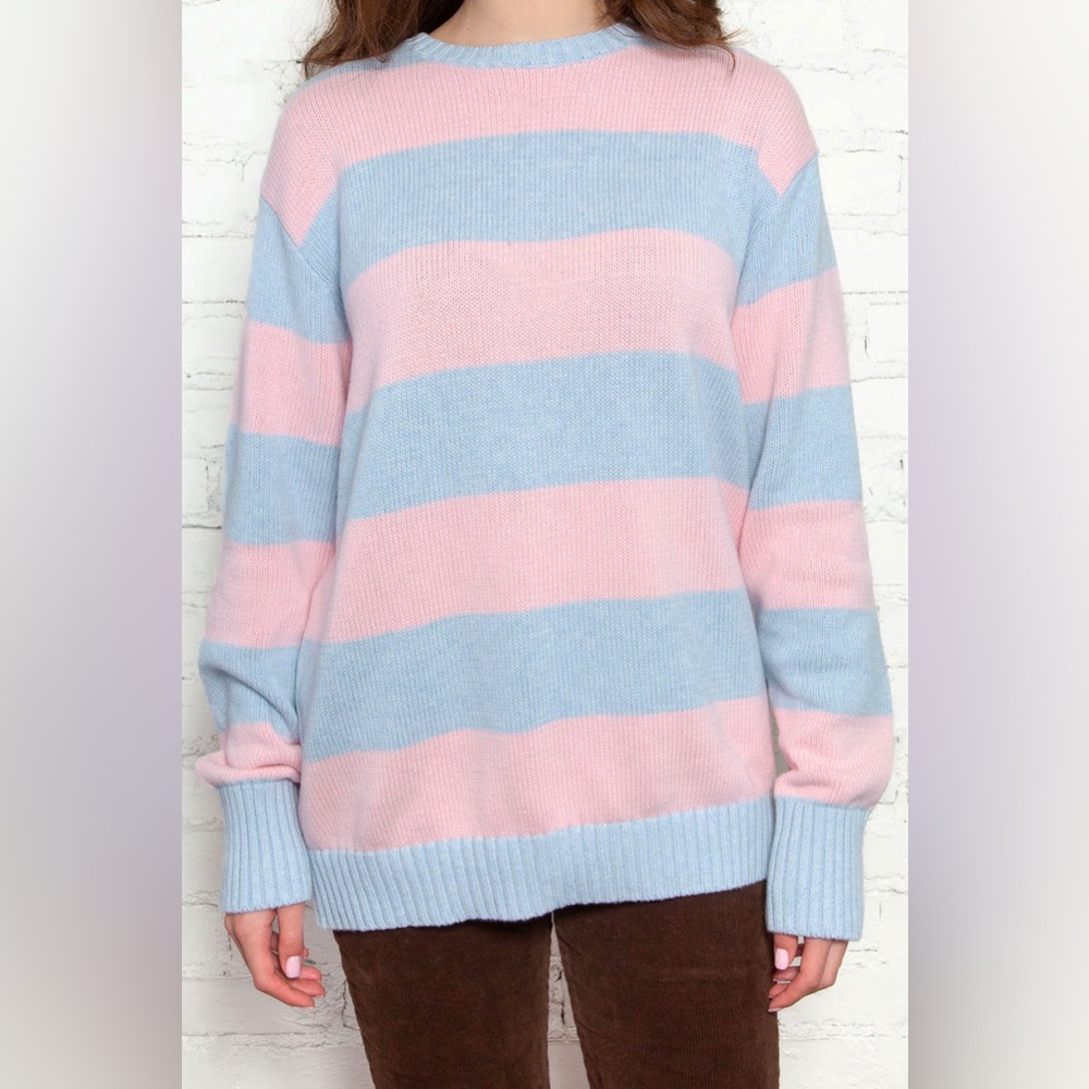 Brandy Melville Brianna Cotton Thick Stripe Sweater OS Light Blue Pastel Pink
